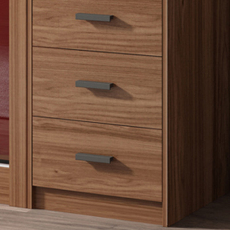 Modern Bedroom Wooden Storage Cabinet Sliding Doors Armoire with Glass Doors