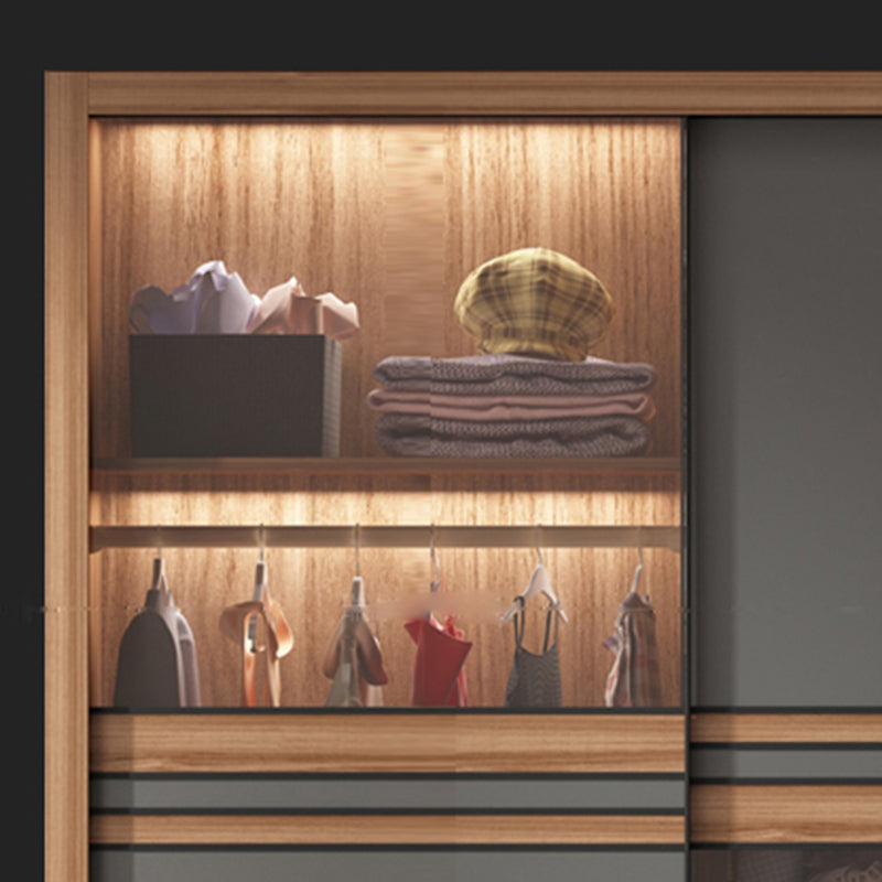 Modern Bedroom Wooden Storage Cabinet Sliding Doors Armoire with Glass Doors