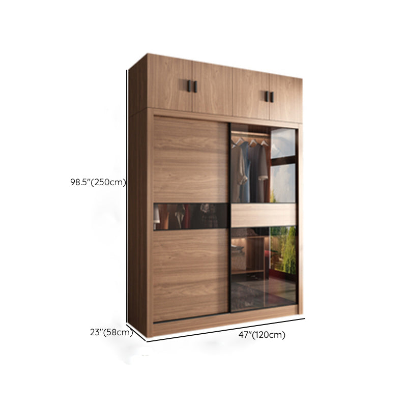 Modern Bedroom Wooden Storage Cabinet Sliding Doors Armoire with Glass Doors