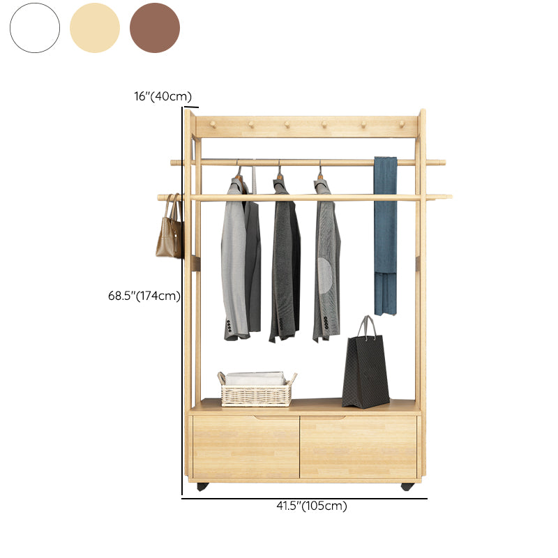 Modern Style Bedroom Wardrobe Movable Wooden Armoire with Drawers