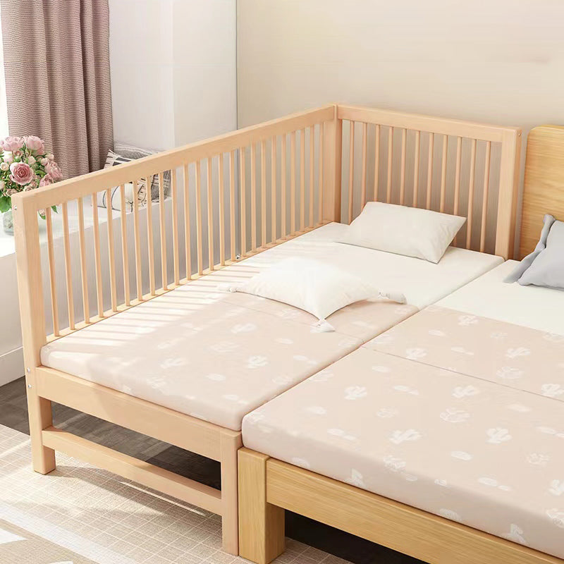 Washed Natural Solid Wood Contemporary Nursery Bed with Guardrail