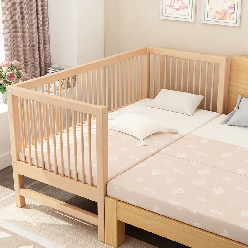 Washed Natural Solid Wood Contemporary Nursery Bed with Guardrail