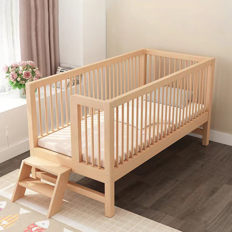 Washed Natural Solid Wood Contemporary Nursery Bed with Guardrail