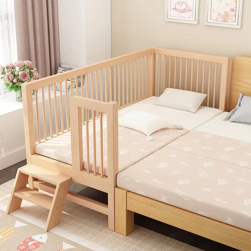 Washed Natural Solid Wood Contemporary Nursery Bed with Guardrail