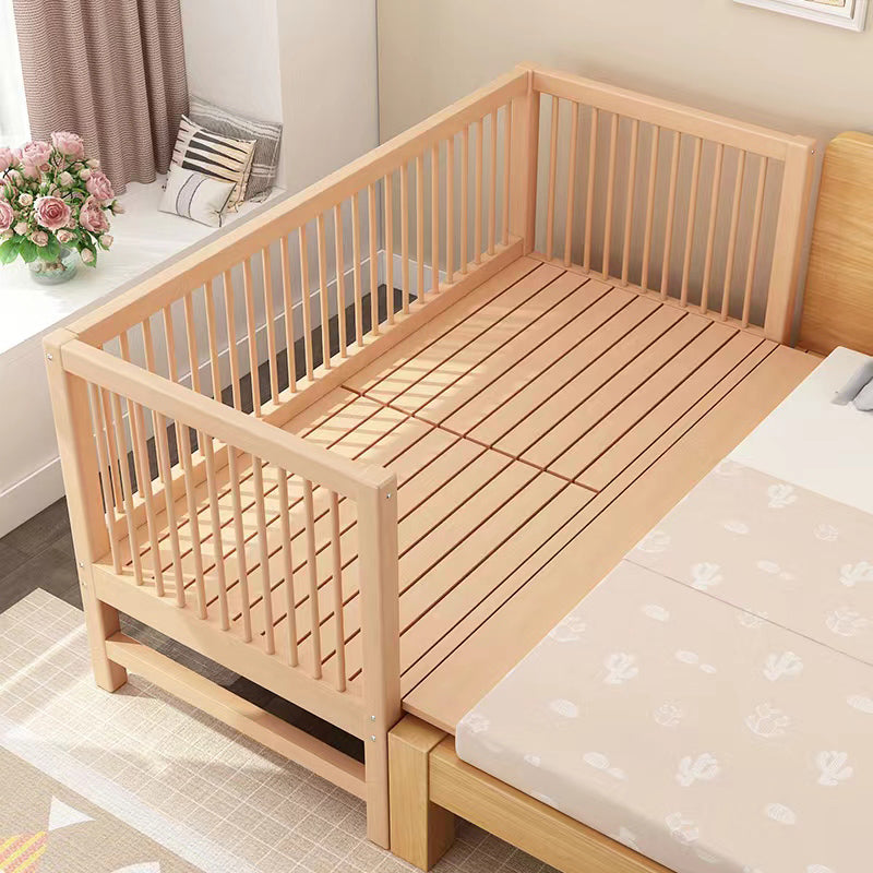 Washed Natural Solid Wood Contemporary Nursery Bed with Guardrail