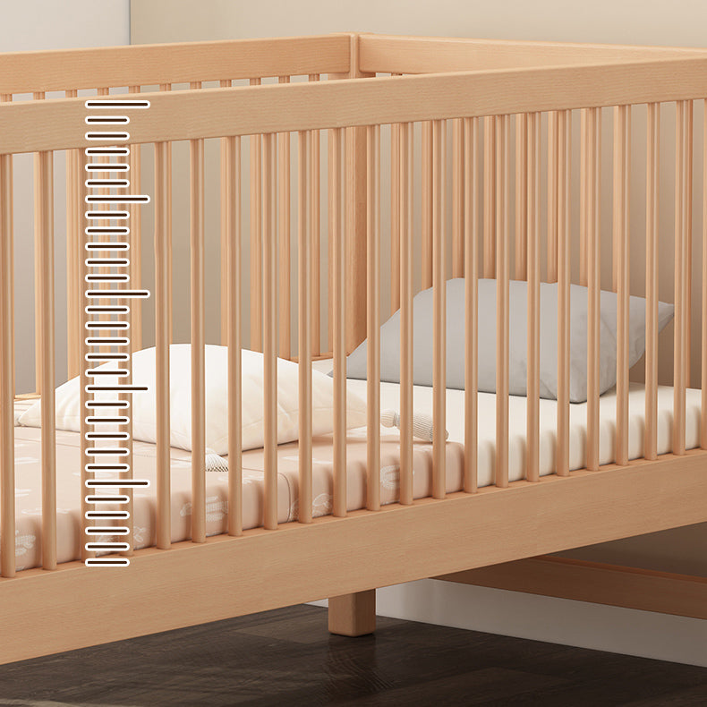 Washed Natural Solid Wood Contemporary Nursery Bed with Guardrail