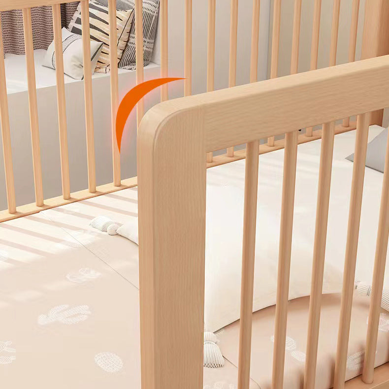 Washed Natural Solid Wood Contemporary Nursery Bed with Guardrail