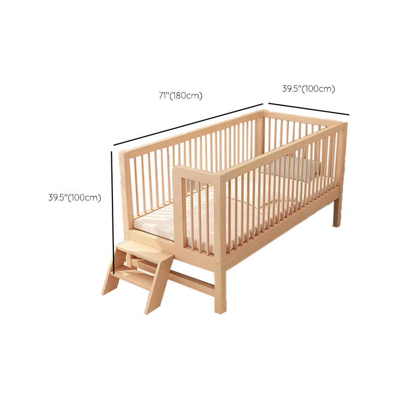 Washed Natural Solid Wood Contemporary Nursery Bed with Guardrail