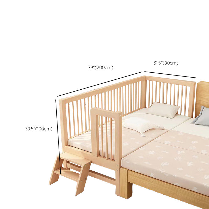 Washed Natural Solid Wood Contemporary Nursery Bed with Guardrail