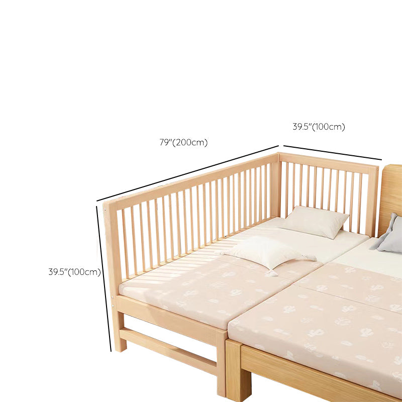 Washed Natural Solid Wood Contemporary Nursery Bed with Guardrail