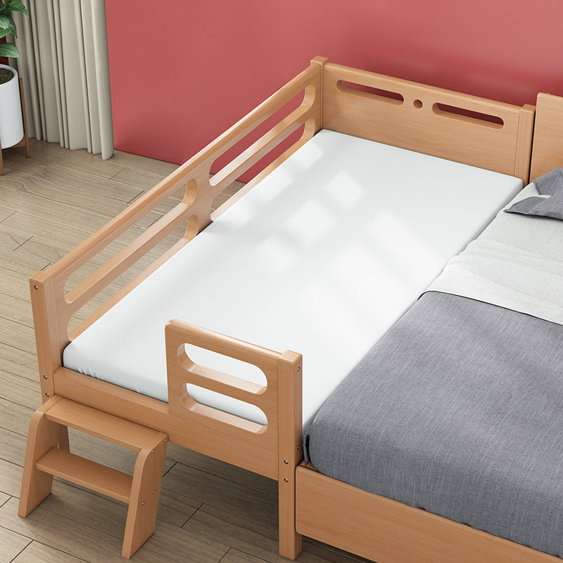 Natural Contemporary Solid Wood Nursery Bed with Guardrail for Bedroom