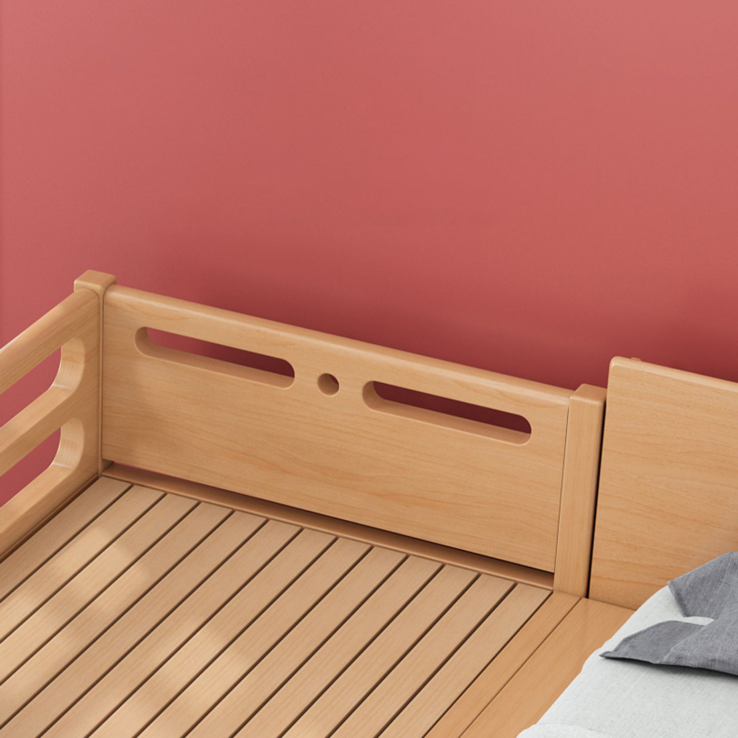 Natural Contemporary Solid Wood Nursery Bed with Guardrail for Bedroom