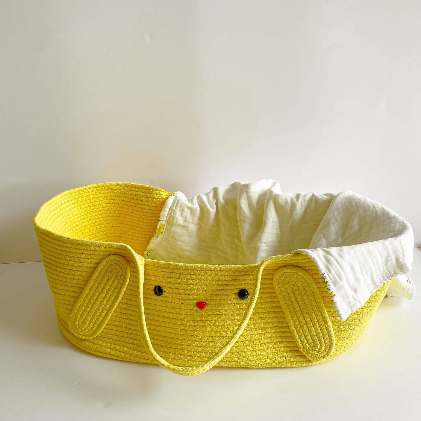 Contemporary Oval Portable Carrier Moses Basket in Yellow/Blue for Baby