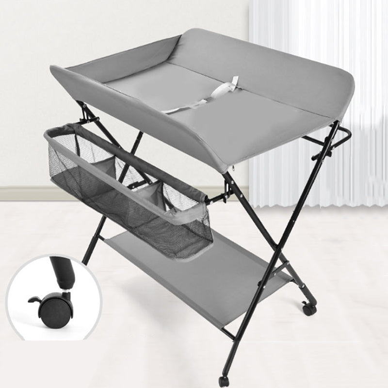 Metal Frame Baby Changing Table Folding with Storage Basket for 0-3 Years Old