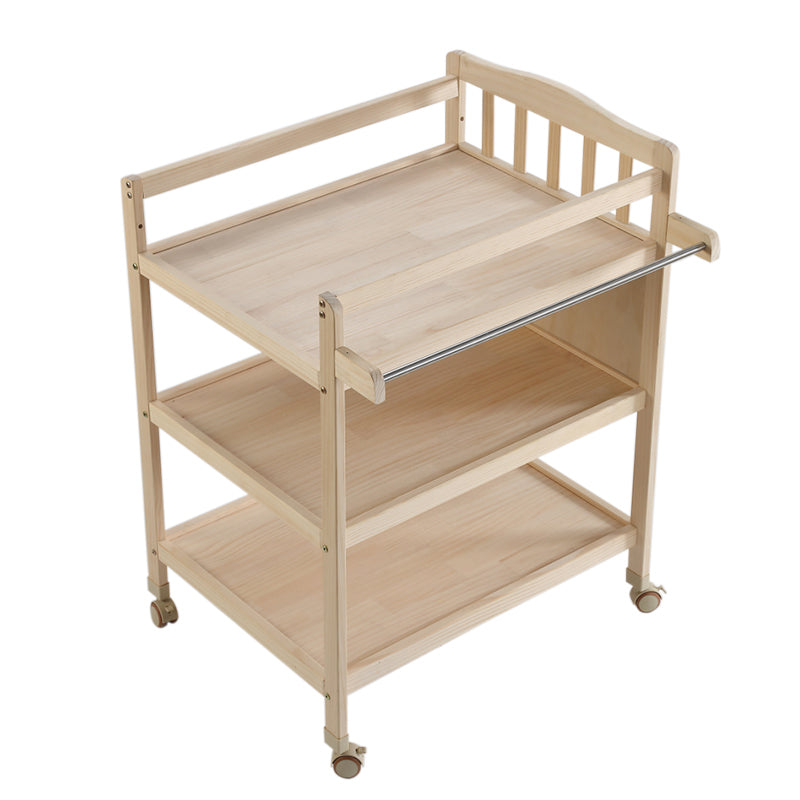 Solid Wood Baby Changing Table Flat Top with 2 Storage Shelves and Wheel