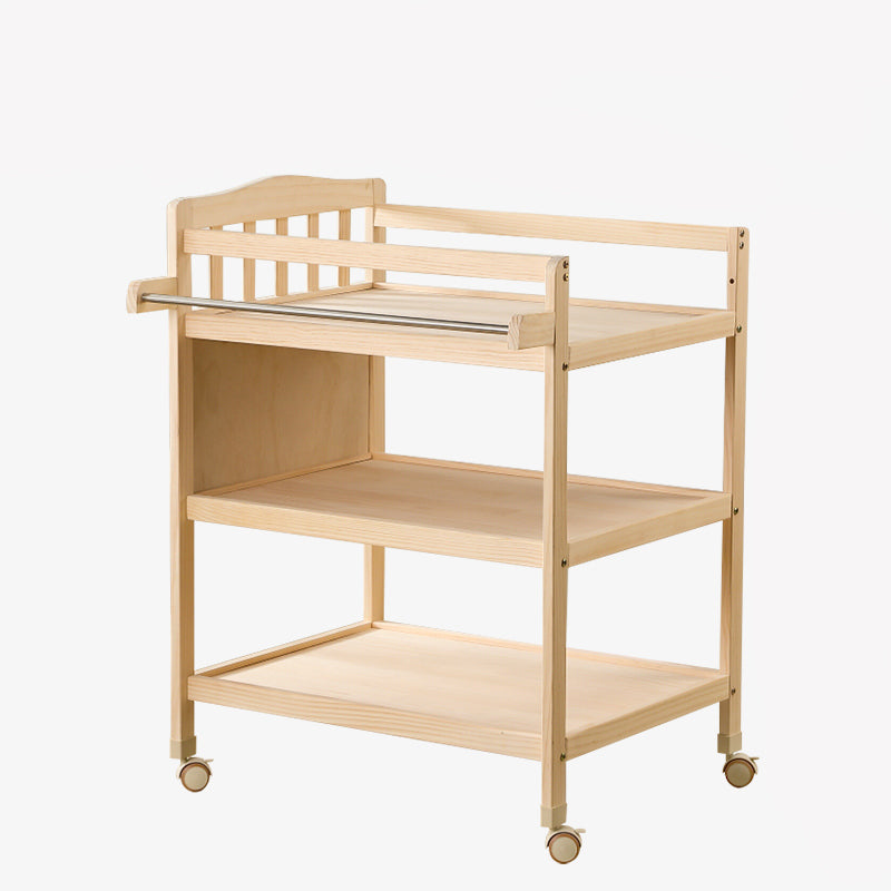 Solid Wood Baby Changing Table Flat Top with 2 Storage Shelves and Wheel