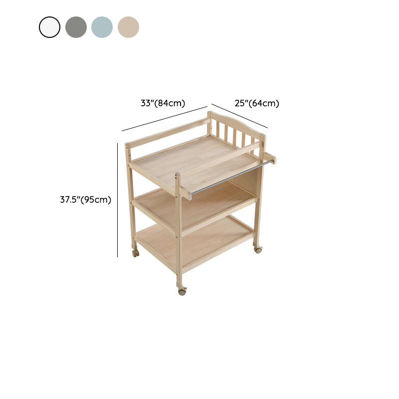 Solid Wood Baby Changing Table Flat Top with 2 Storage Shelves and Wheel