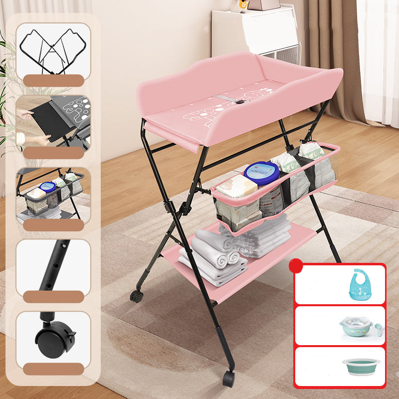 Portable Baby Changing Table Flat Top Metal Frame with Storage Shelf