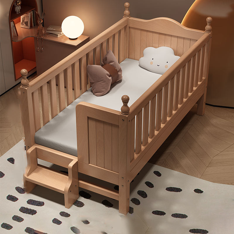 Contemporary Solid Wood Nursery Bed Washed Natural with Guardrail