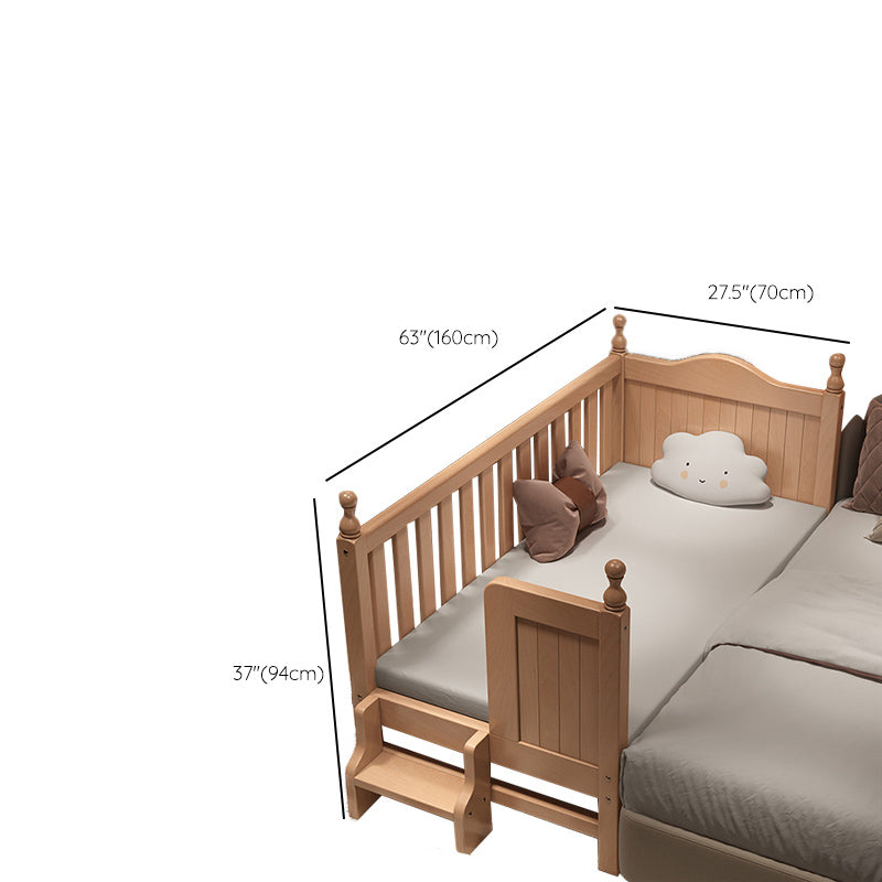 Contemporary Solid Wood Nursery Bed Washed Natural with Guardrail