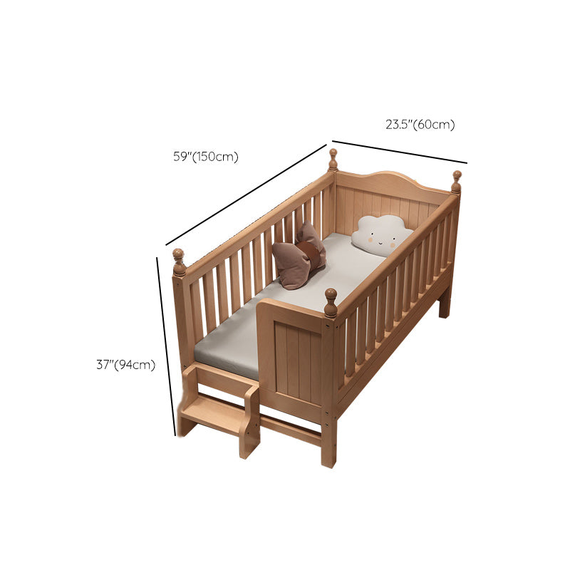 Contemporary Solid Wood Nursery Bed Washed Natural with Guardrail