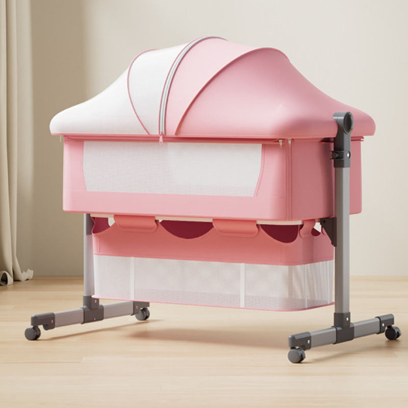 Modern Metal Rocking Foldable Crib Cradle Height Adjustable with Canopy