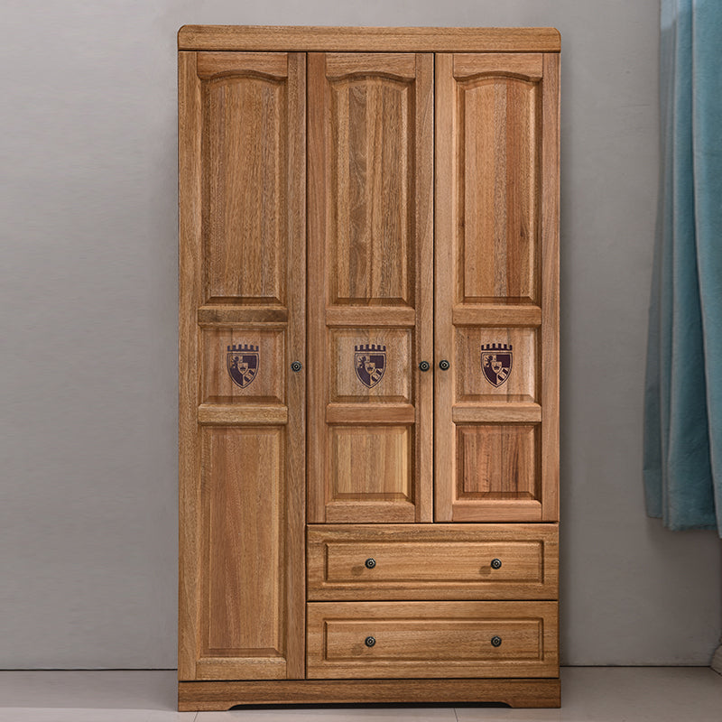 Brown Solid Wood Shelved with Garment Rod Door Wardrobe Armoire