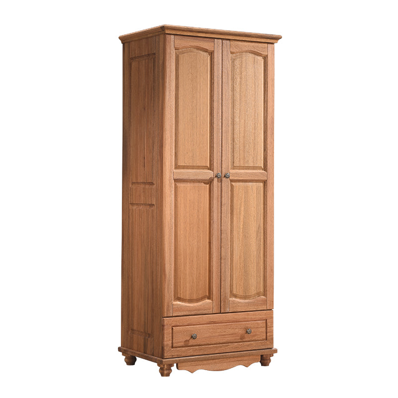 Brown Solid Wood Shelved with Garment Rod Door Wardrobe Armoire