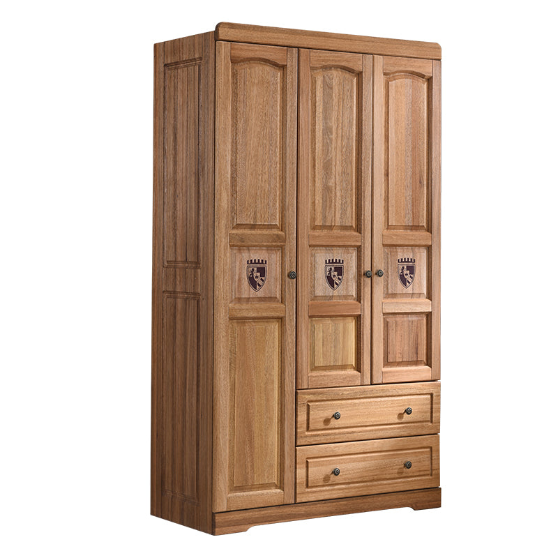 Brown Solid Wood Shelved with Garment Rod Door Wardrobe Armoire