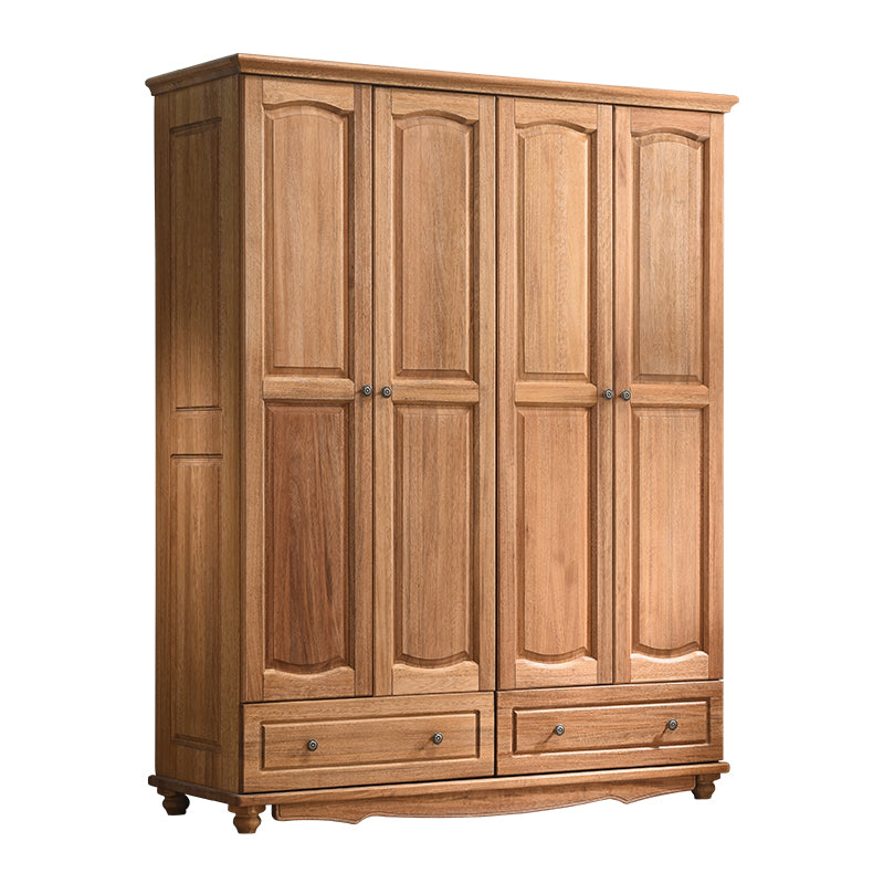 Brown Solid Wood Shelved with Garment Rod Door Wardrobe Armoire