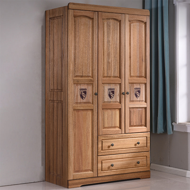 Brown Solid Wood Shelved with Garment Rod Door Wardrobe Armoire