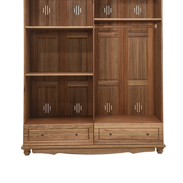 Brown Solid Wood Shelved with Garment Rod Door Wardrobe Armoire