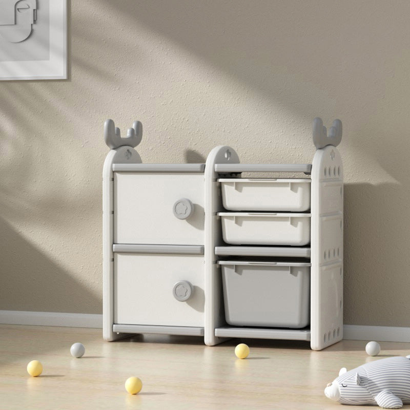 Plastic Standard Kids Bookcase with Closed Bac in White with Drawers