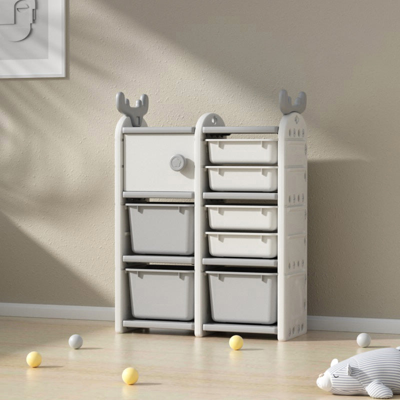 Plastic Standard Kids Bookcase with Closed Bac in White with Drawers