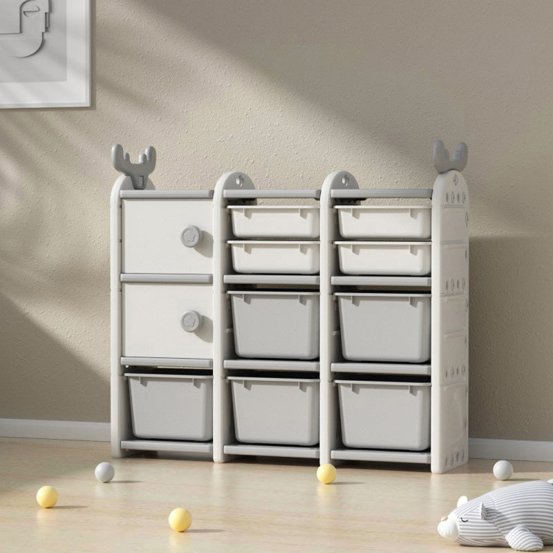 Plastic Standard Kids Bookcase with Closed Bac in White with Drawers