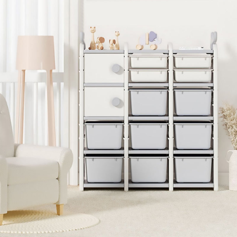 Plastic Standard Kids Bookcase with Closed Bac in White with Drawers