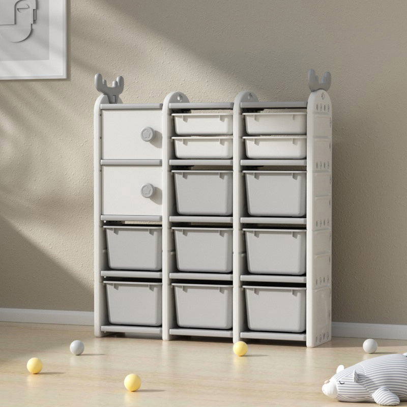 Plastic Standard Kids Bookcase with Closed Bac in White with Drawers