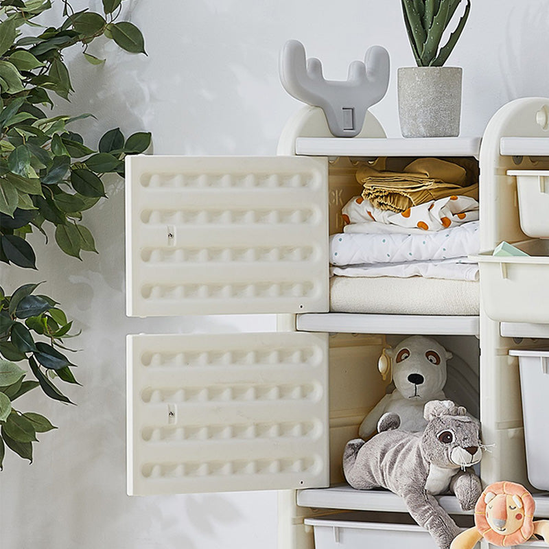 Plastic Standard Kids Bookcase with Closed Bac in White with Drawers