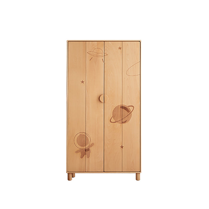 Light Wood Solid Wood with Shelves with Garment Rod Armoire Cabinet