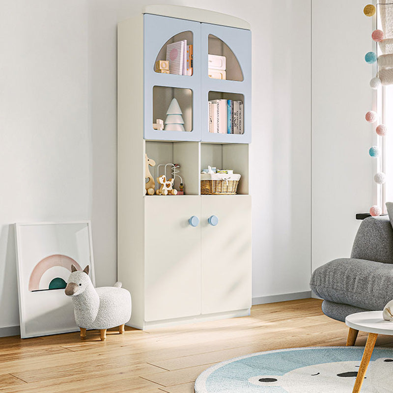 Two Doors Standard Manufactured Wood Bookcase in White and Blue