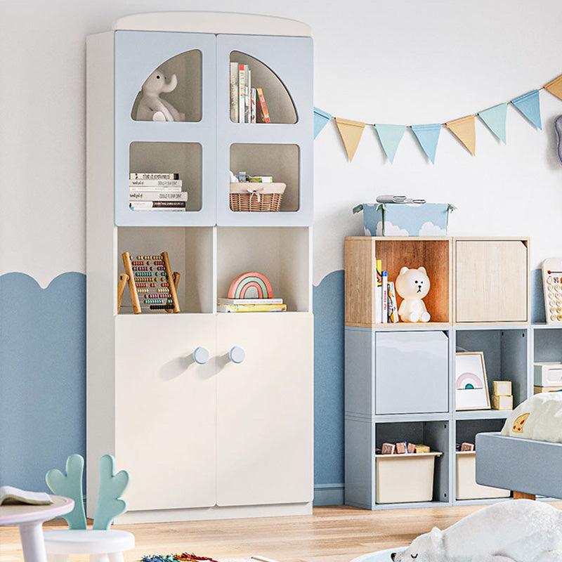 Two Doors Standard Manufactured Wood Bookcase in White and Blue