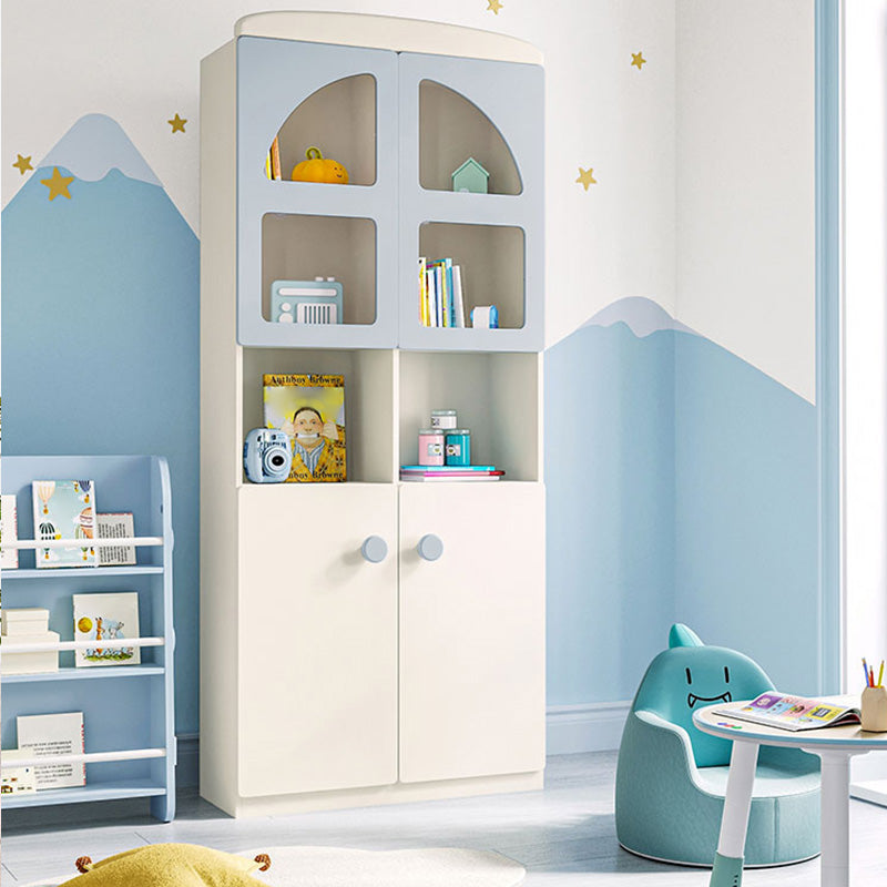 Two Doors Standard Manufactured Wood Bookcase in White and Blue