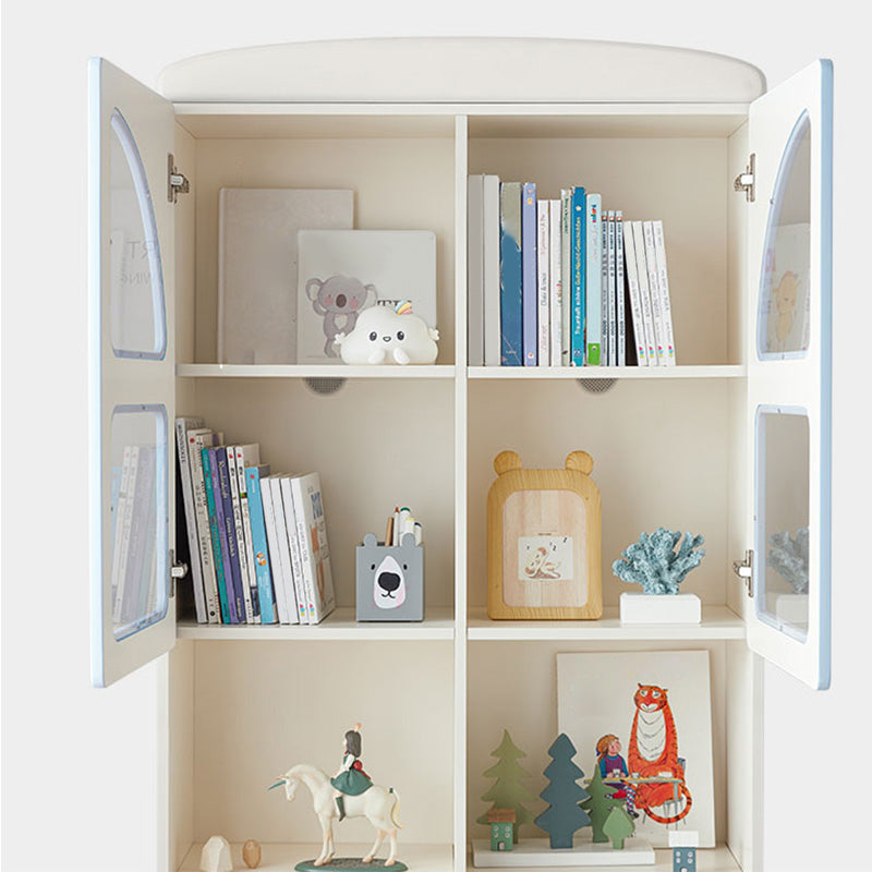 Two Doors Standard Manufactured Wood Bookcase in White and Blue