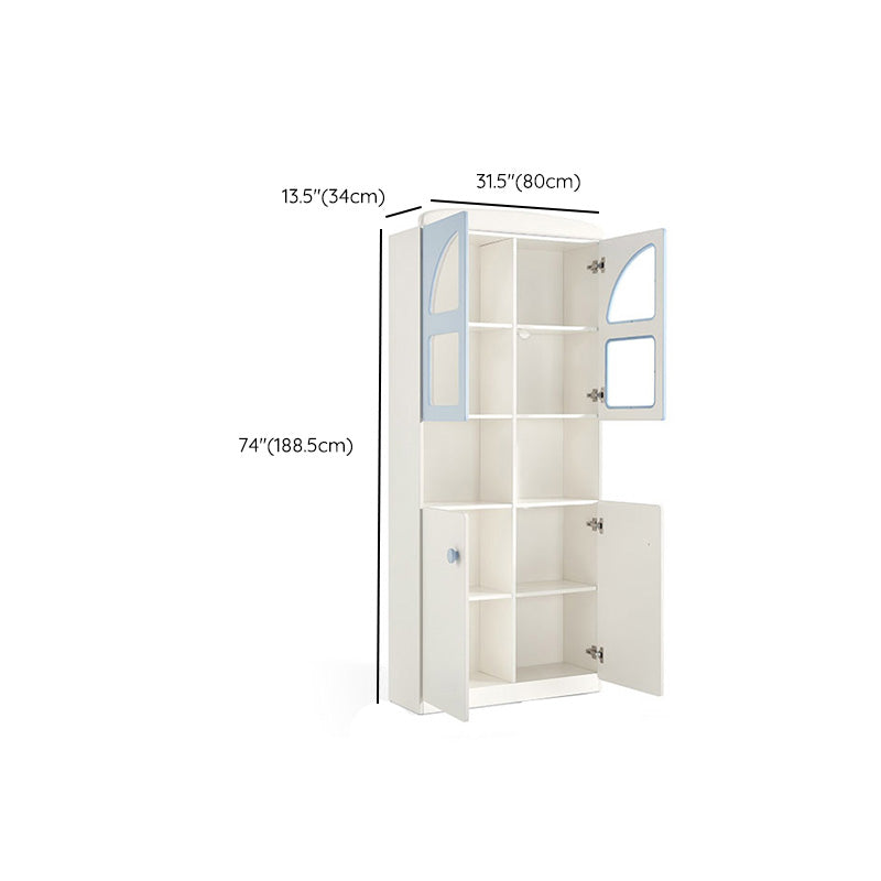 Two Doors Standard Manufactured Wood Bookcase in White and Blue