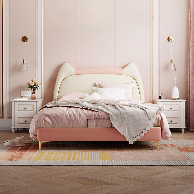 Glam Upholstered Princess Bed in White and Pink with Mattress