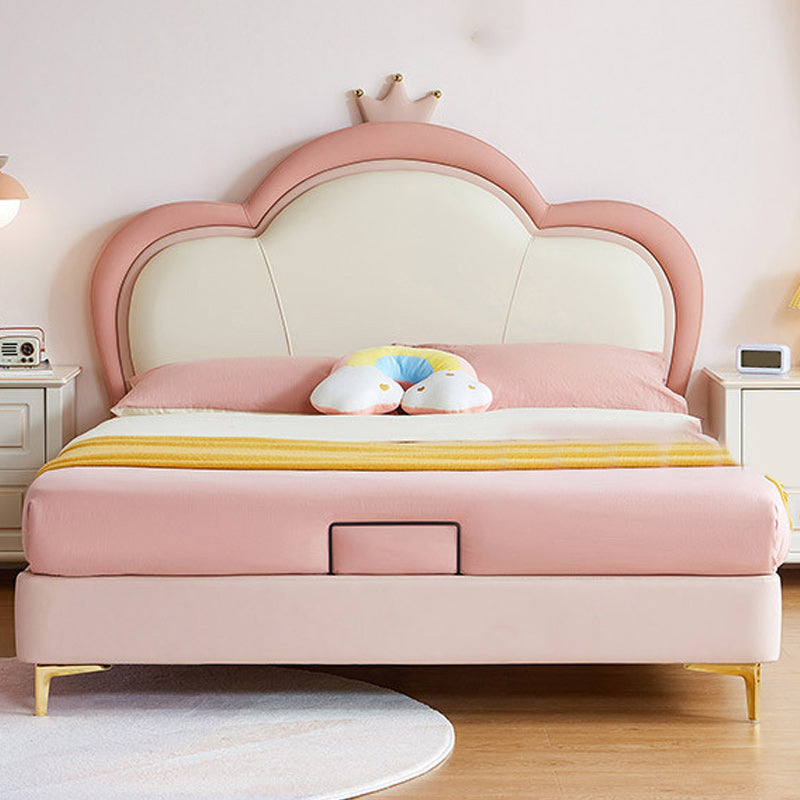 Glam Upholstered Princess Bed in White and Pink with Mattress