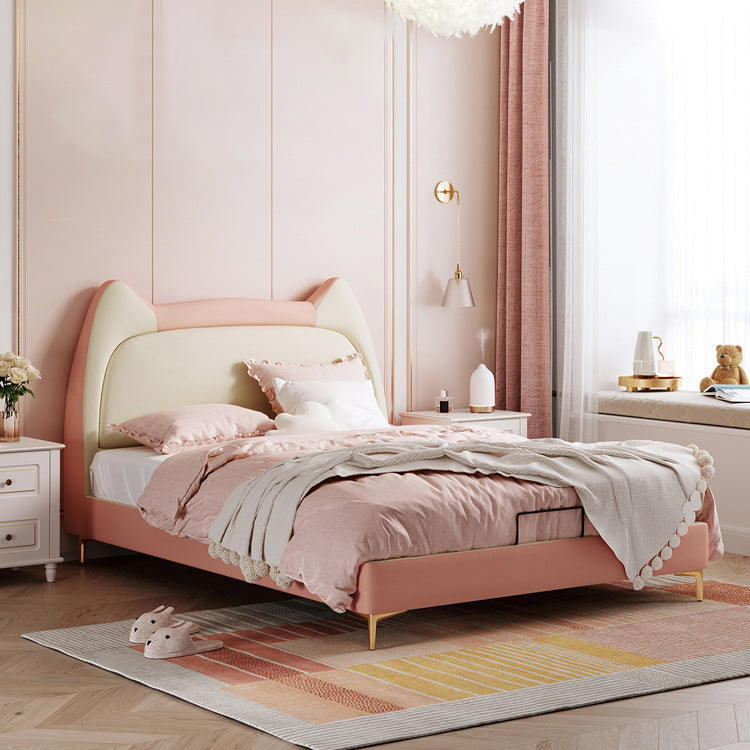 Glam Upholstered Princess Bed in White and Pink with Mattress