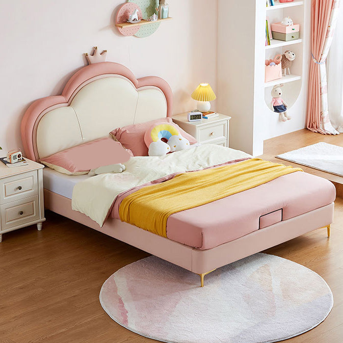 Glam Upholstered Princess Bed in White and Pink with Mattress