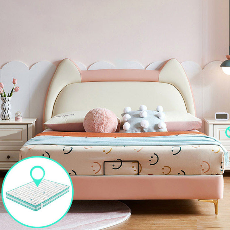 Glam Upholstered Princess Bed in White and Pink with Mattress