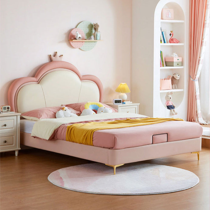 Glam Upholstered Princess Bed in White and Pink with Mattress